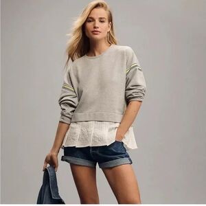 Maeve Anthropologie Maeve Stripe Tape Twofer Small Gray Layered Long Sleeve Top